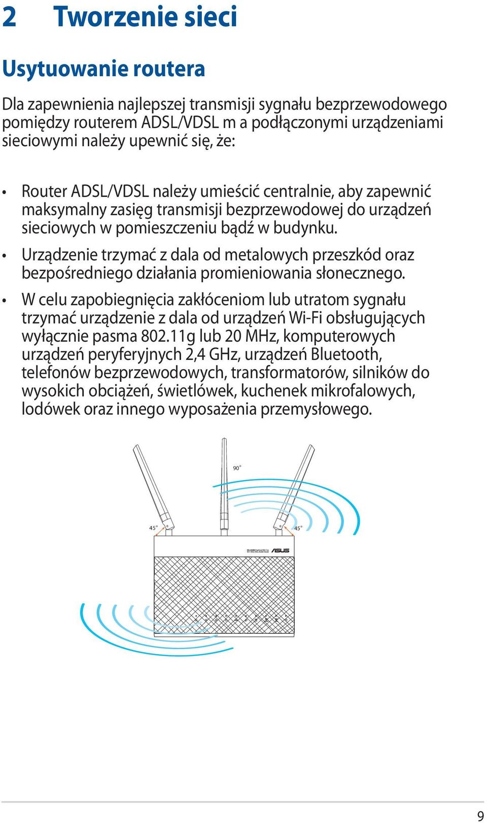 Urządzenie trzymać z dala od metalowych przeszkód oraz bezpośredniego działania promieniowania słonecznego.