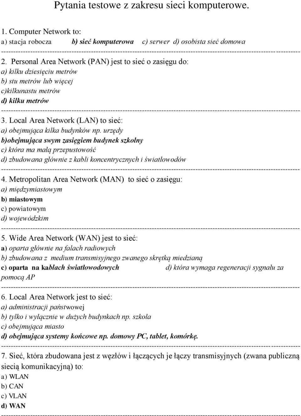 Local Area Network (LAN) to sieć: a) obejmująca kilka budynków np.