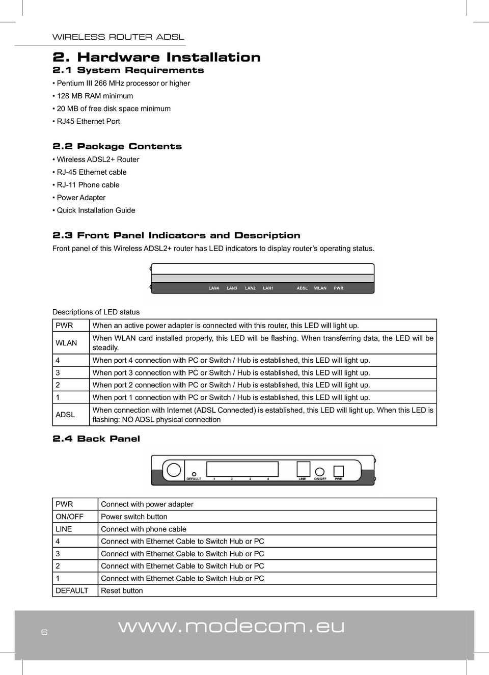 3 Front Panel Indicators and Description Front panel of this Wireless ADSL2+ router has LED indicators to display router s operating status.