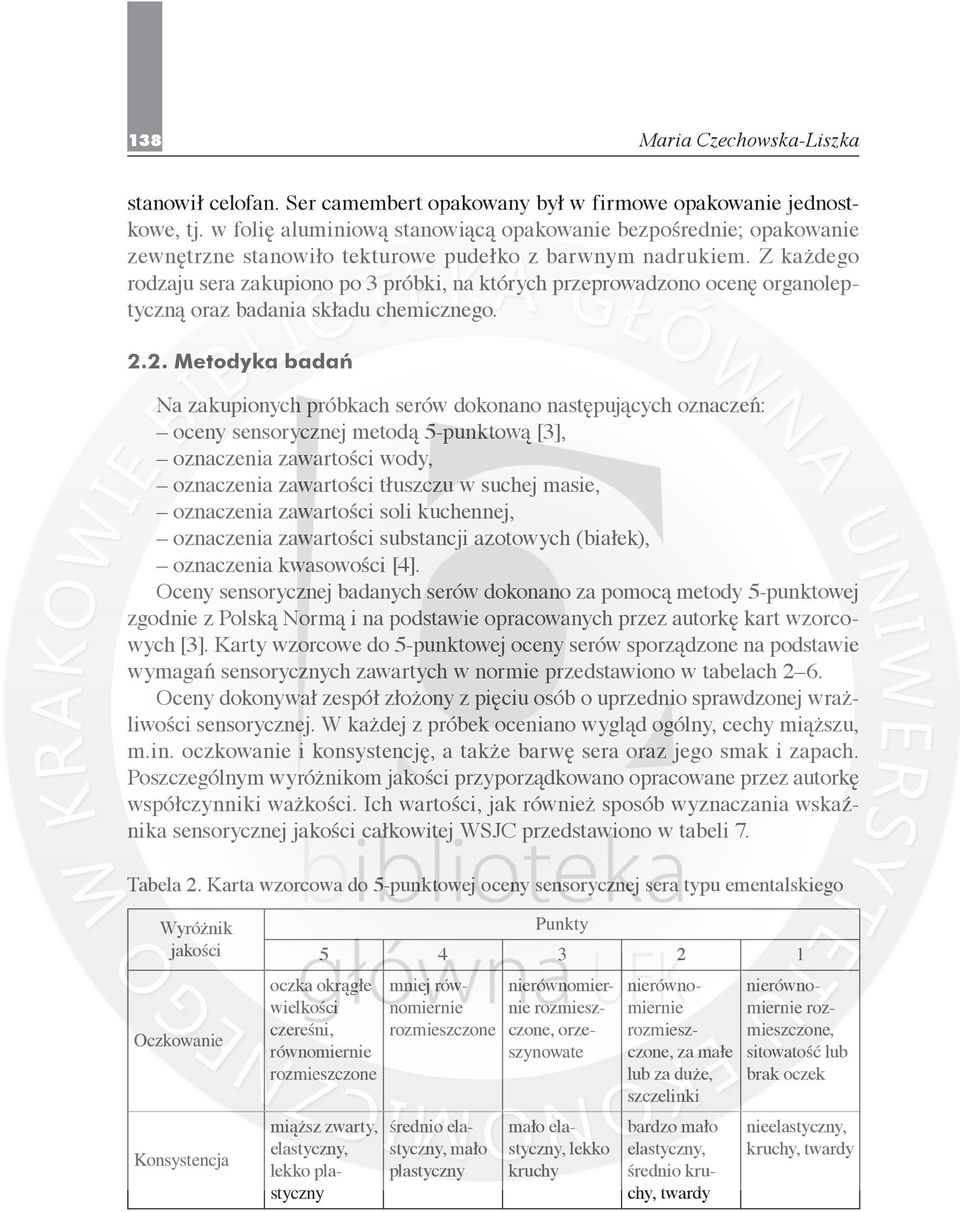 Z każdego rodzaju sera zakupiono po 3 próbki, na których przeprowadzono ocenę organoleptyczną oraz badania składu chemicznego. 2.