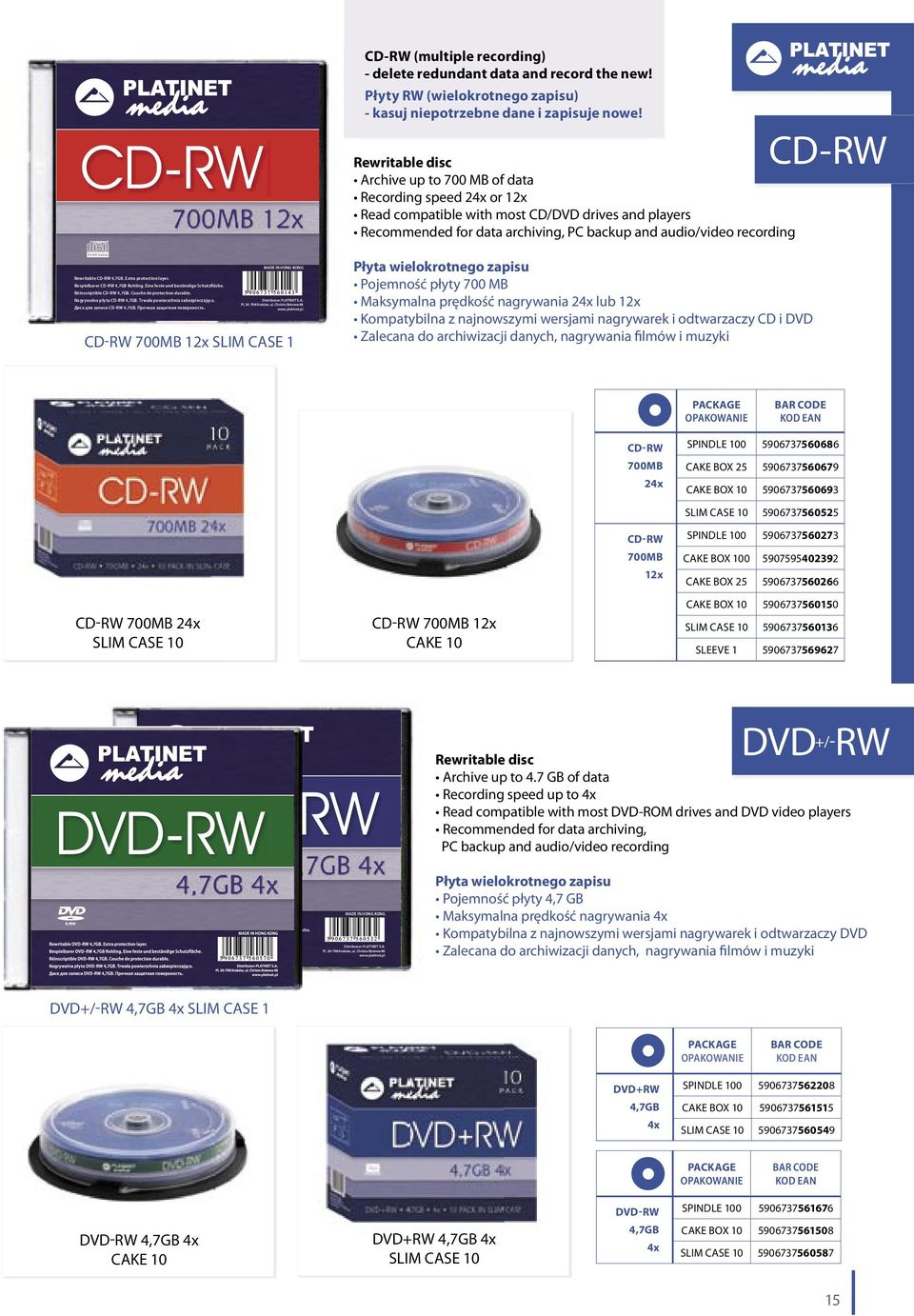 MADE IN HONG KONG Rewritable CD-RW 4,7GB. Extra protection layer. Bespielbarer CD-RW 4,7GB Rohling. Eine feste und beständige Schutzfläche. Réinscriptible CD-RW 4,7GB. Couche de protection durable.