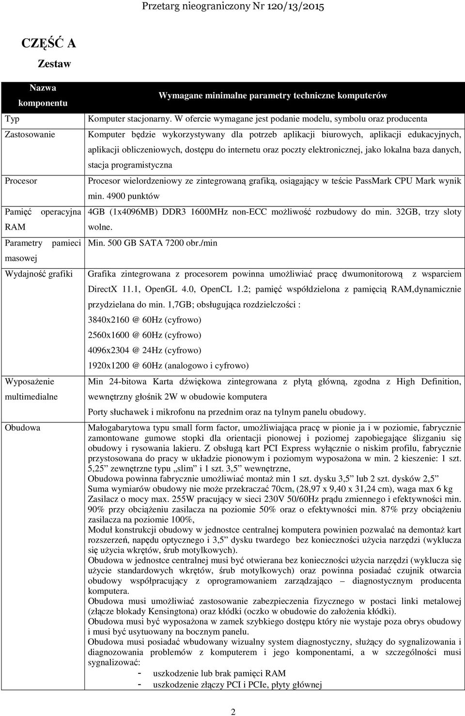 oraz poczty elektronicznej, jako lokalna baza danych, stacja programistyczna Procesor wielordzeniowy ze zintegrowaną grafiką, osiągający w teście PassMark CPU Mark wynik min.