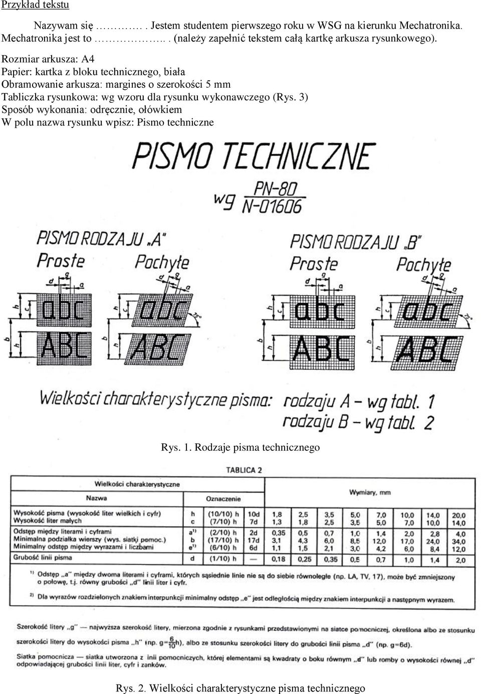 Rozmiar arkusza: A4 Papier: kartka z bloku technicznego, biała Obramowanie arkusza: margines o szerokości 5 mm Tabliczka rysunkowa: