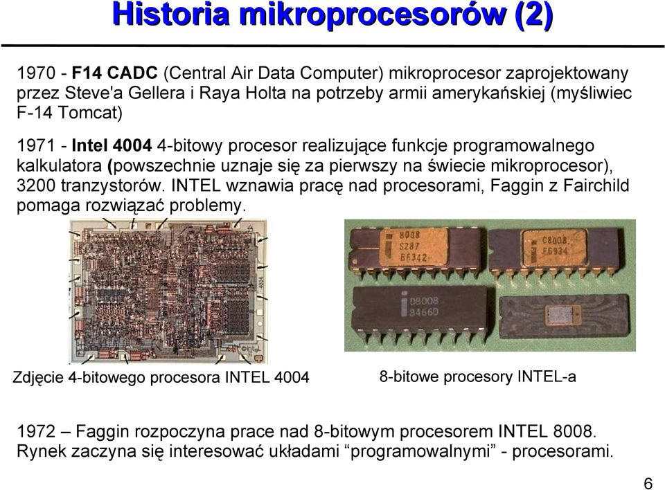 świecie mikroprocesor), 3200 tranzystorów. INTEL wznawia pracę nad procesorami, Faggin z Fairchild pomaga rozwiązać problemy.