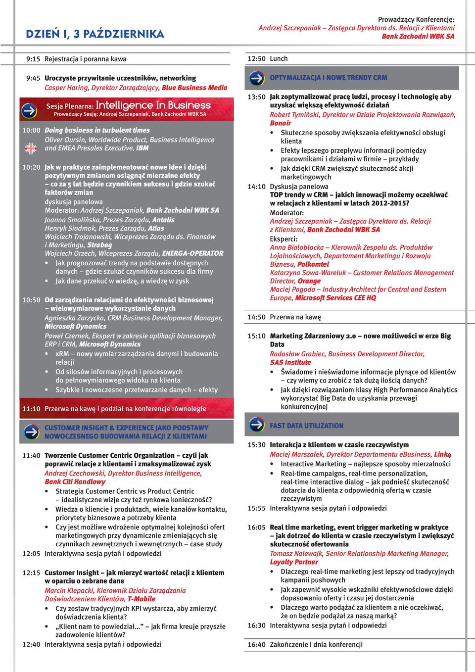 Sesję: Andrzej Szczepaniak, Bank Zachodni WBK SA 10:20 Jak w praktyce zaimplementować nowe idee i dzięki pozytywnym zmianom osiągnąć mierzalne efekty co za 5 lat będzie czynnikiem sukcesu i gdzie