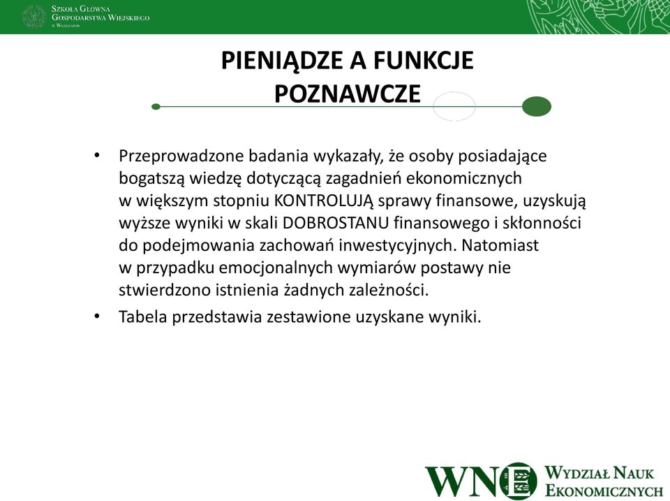 skali DOBROSTANU finansowego i skłonności do podejmowania zachowań inwestycyjnych.