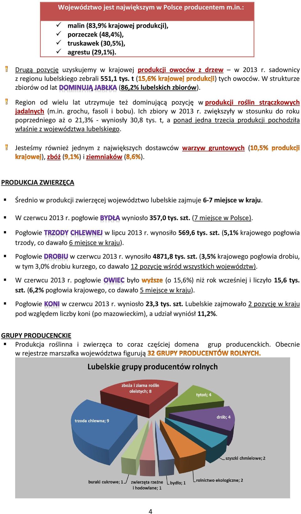 Region od wielu lat utrzymuje też dominującą pozycję w produkcji roślin strączkowych jadalnych (m.in. grochu, fasoli i bobu). Ich zbiory w 2013 r.