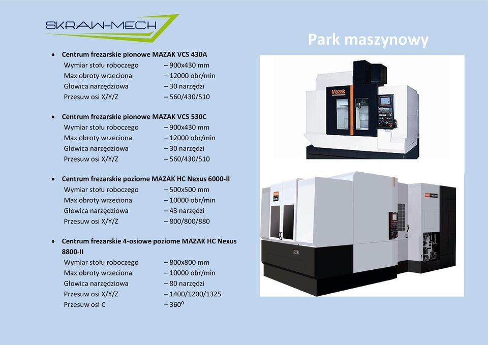 poziome MAZAK HC Nexus 6000-II Wymiar stołu roboczego 500x500 mm 10000 obr/min 43 narzędzi Przesuw osi X/Y/Z 800/800/880 Centrum