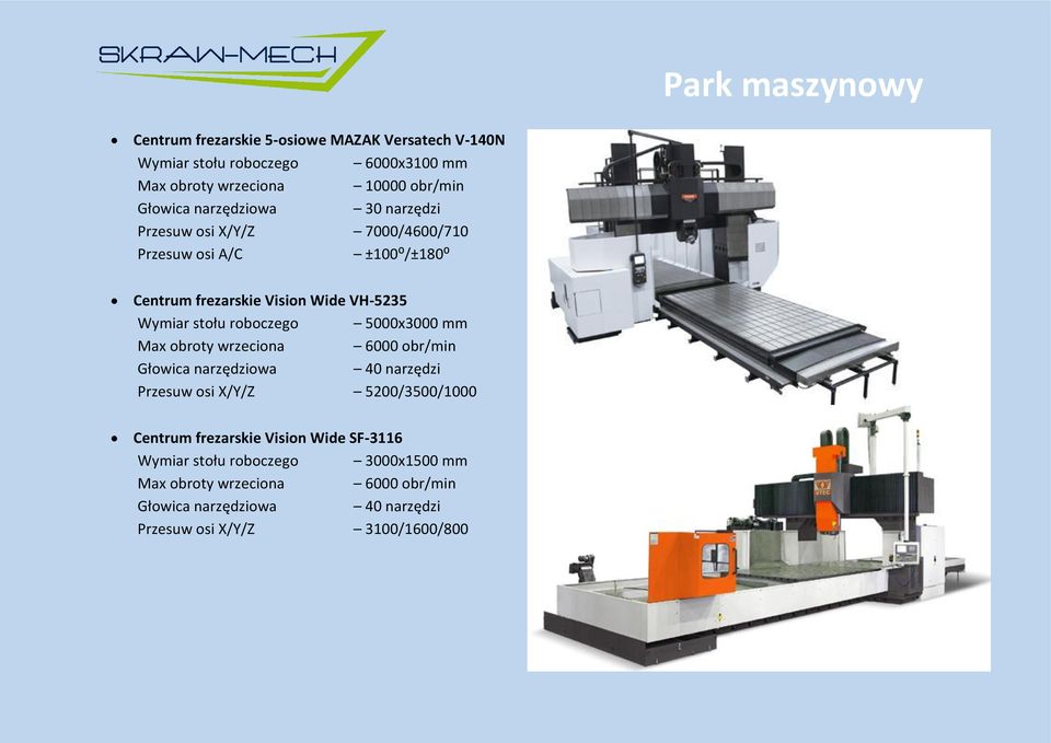 stołu roboczego 5000x3000 mm 6000 obr/min 40 narzędzi Przesuw osi X/Y/Z 5200/3500/1000 Centrum frezarskie