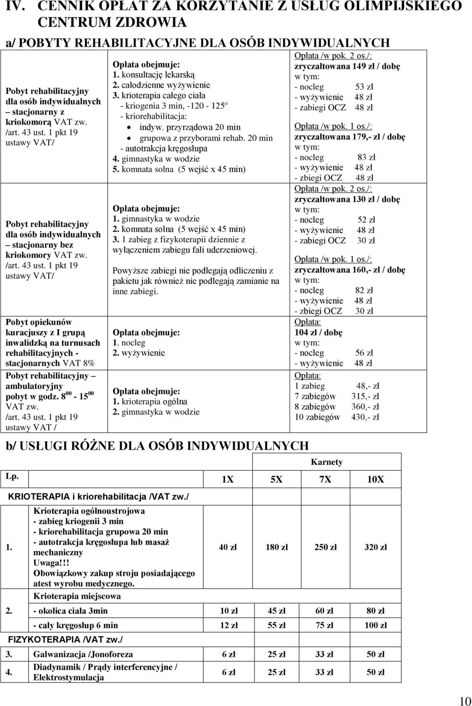 8 00-15 00 VAT zw. /art. 43 ust. 1 pkt 19 ustawy VAT / Opłata obejmuje: 1. konsultację lekarską 2. całodzienne wyżywienie 3.