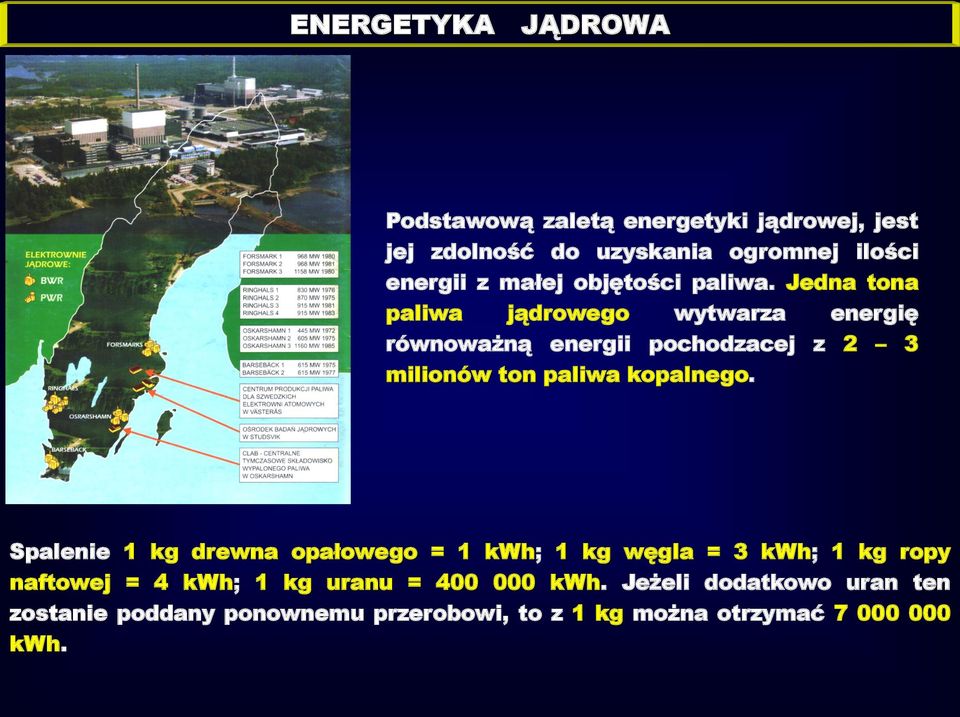 Jedna tona paliwa jądrowego wytwarza energię równoważną energii pochodzacej z 2 3 milionów ton paliwa kopalnego.