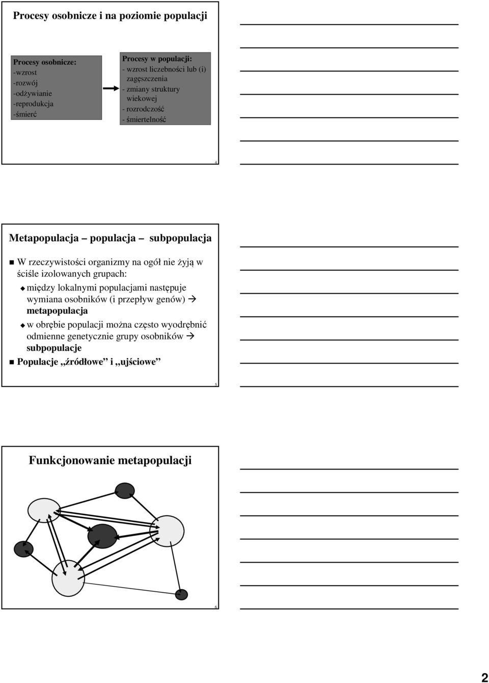 organizmy na ogół nie żyją w ściśle izolowanych grupach: między lokalnymi populacjami następuje wymiana osobników w (i przepływ genów) metapopulacja w