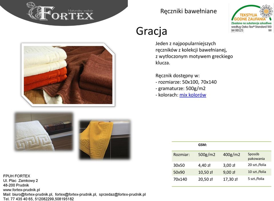 Ręcznik dostępny w: - rozmiarze: 50x100, 70x140 - gramaturze: 500g/m2 - kolorach: mix