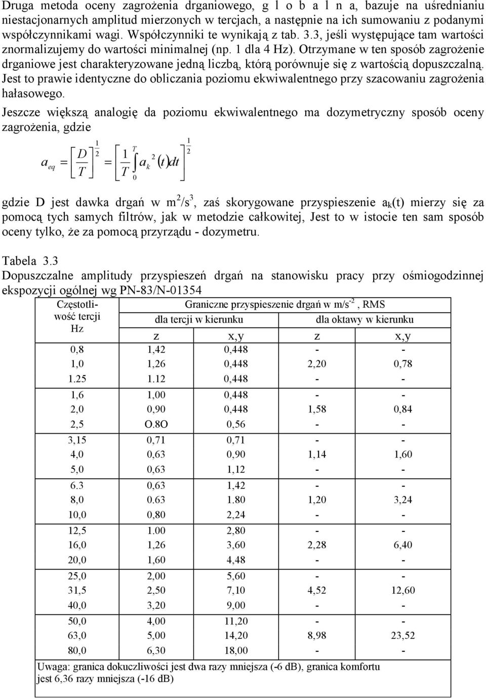 Otrzymane w ten sposób zagrożenie drganiowe jest charakteryzowane jedną liczbą, którą porównuje się z wartością dopuszczalną.