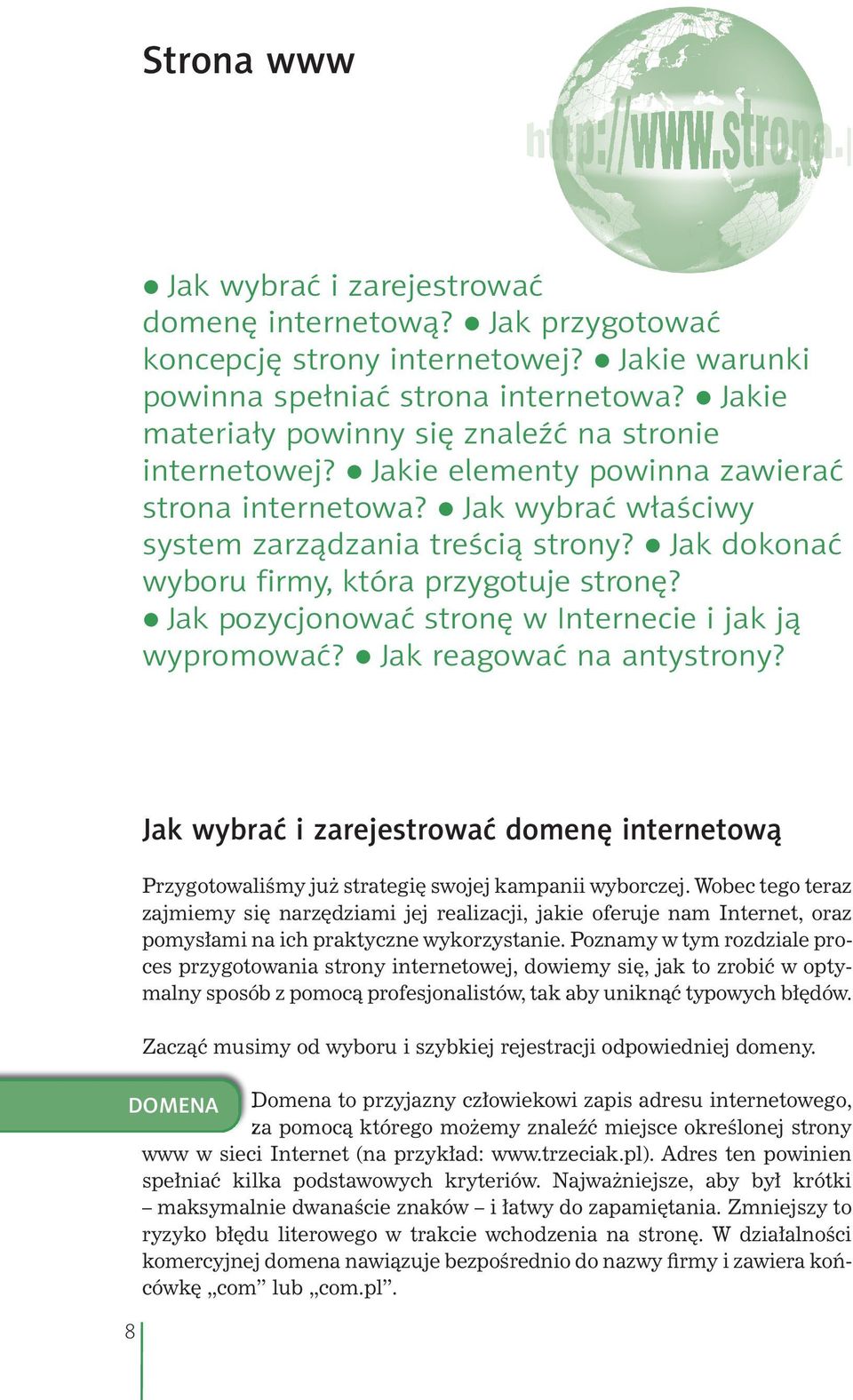 Jak dokonać wyboru firmy, która przygotuje stronę? Jak pozycjonować stronę w Internecie i jak ją wypromować? Jak reagować na antystrony?