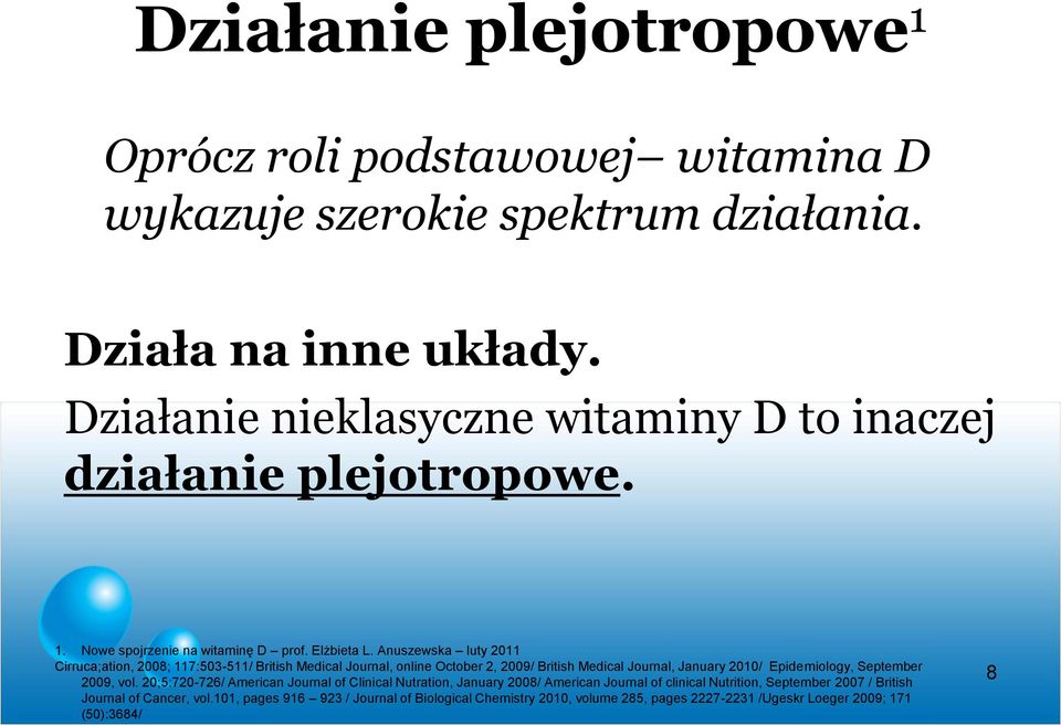 Anuszewska luty 2011 Cirruca;ation, 2008; 117:503-511/ British Medical Journal, online October 2, 2009/ British Medical Journal, January 2010/ Epidemiology, September 2009,