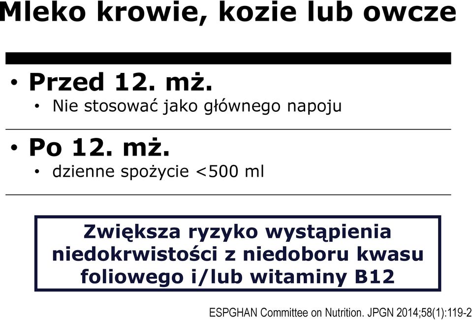 dzienne spożycie <500 ml Zwiększa ryzyko wystąpienia