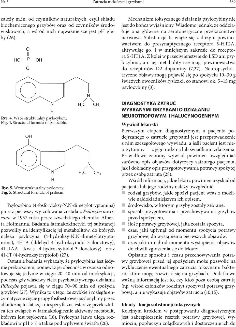 H H Ryc. 5. Wzór strukturalny psylocyny. Fig. 5. Structural formula of psilocin.
