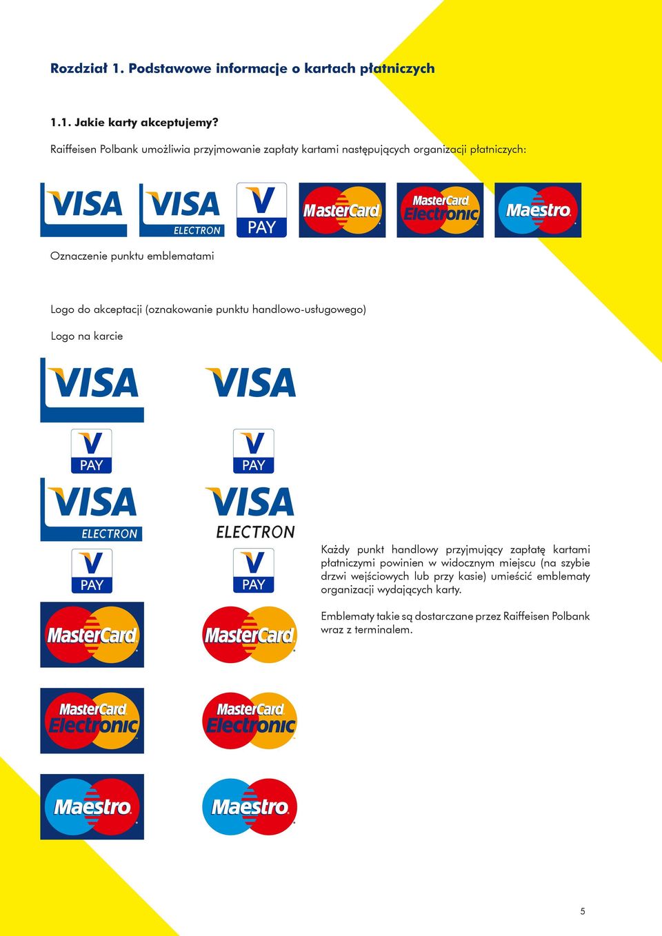 akceptacji (oznakowanie punktu handlowo-usługowego) Logo na karcie Każdy punkt handlowy przyjmujący zapłatę kartami płatniczymi powinien