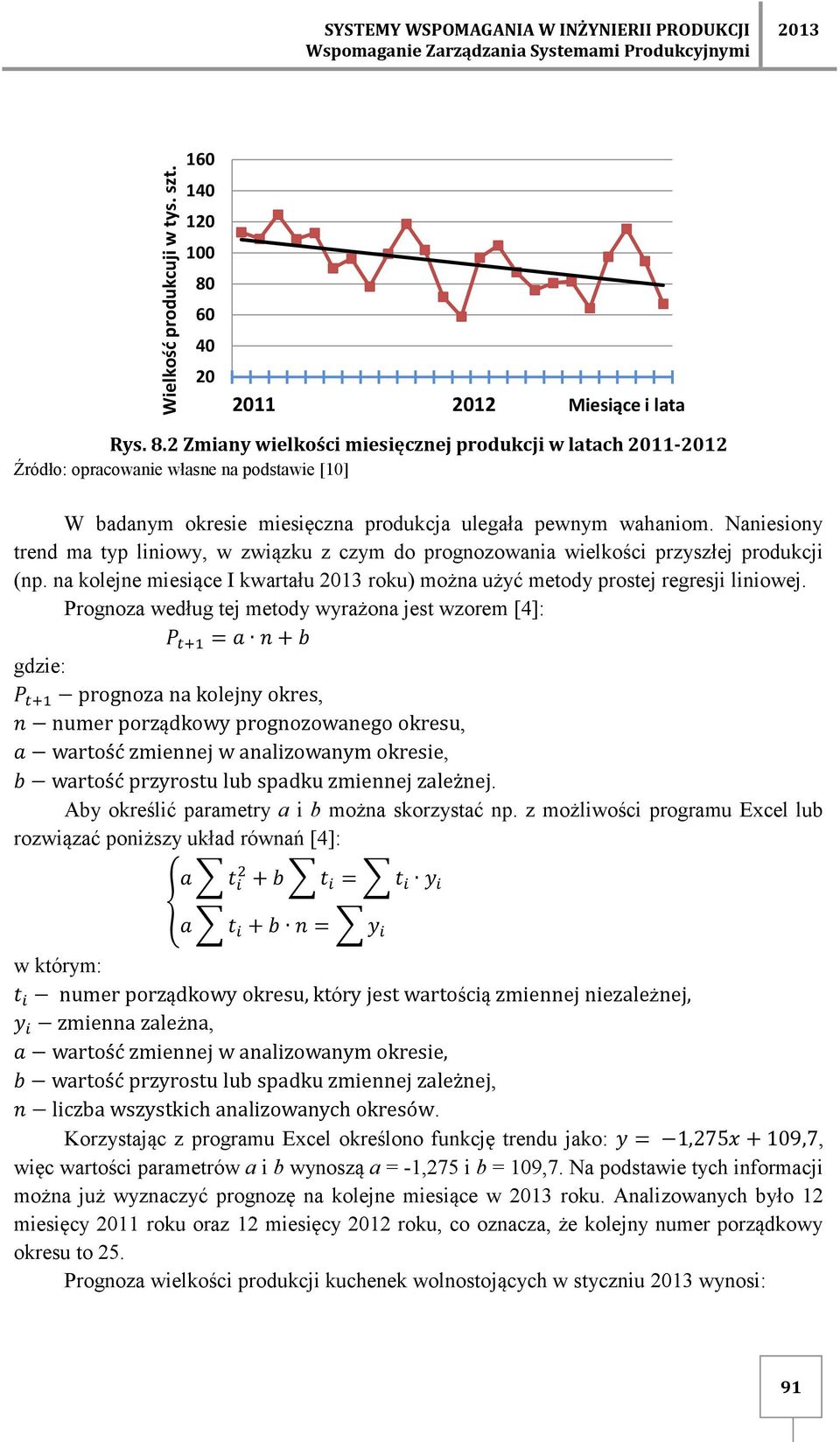 2 Zmiany wielkości miesięcznej produkcji w latach 2011-2012 Źródło: opracowanie własne na podstawie [10] W badanym okresie miesięczna produkcja ulegała pewnym wahaniom.