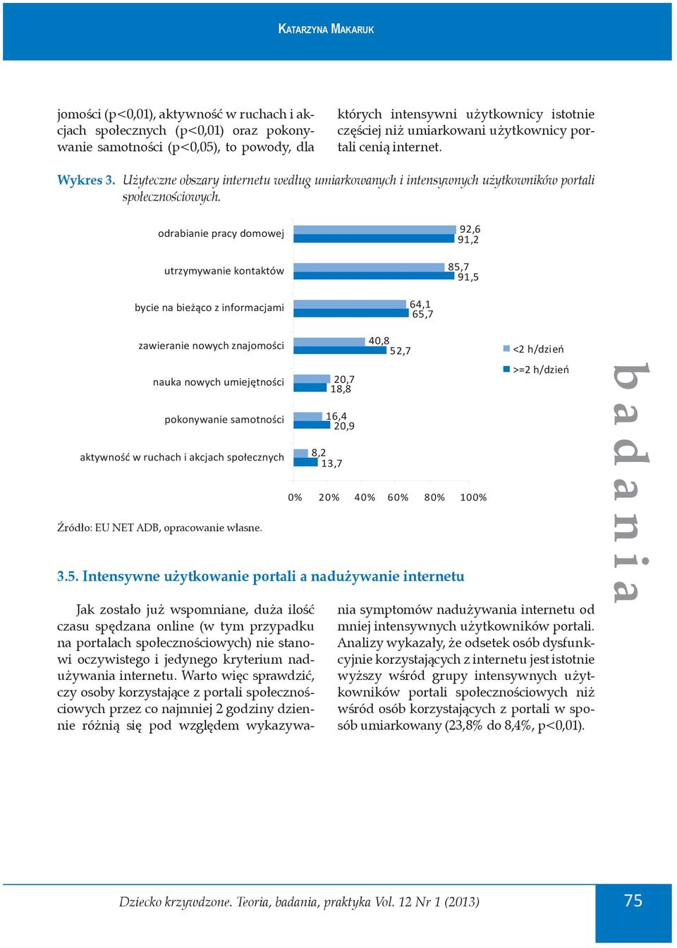 odrabianie pracy domowej utrzymywanie kontaktów 92,6 91,2 85,7 91,5 bycie na bieżąco z informacjami 64,1 65,7 zawieranie nowych znajomości nauka nowych umiejętności pokonywanie samotności aktywność w