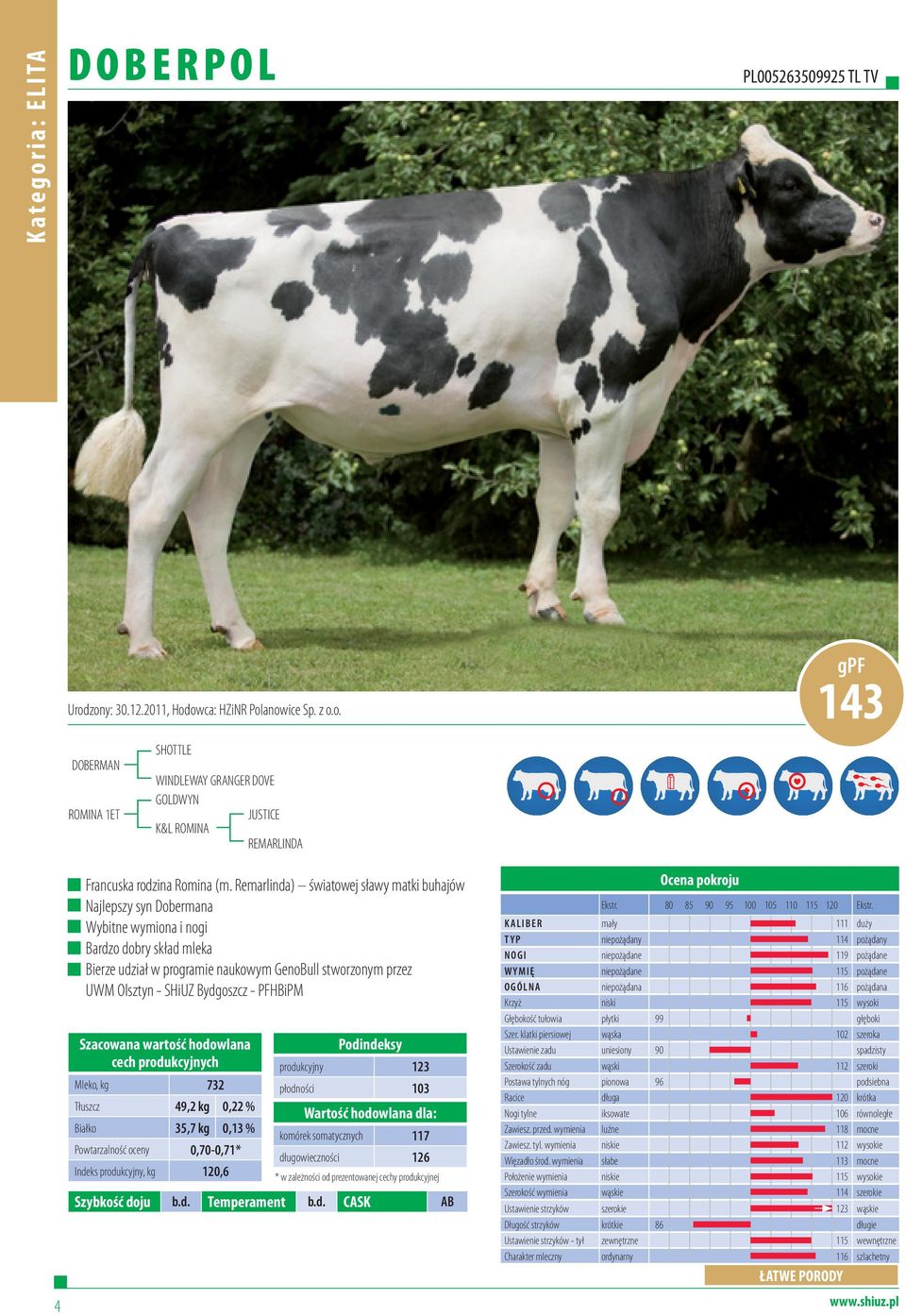 Bydgoszcz - PFHBiPM Mleko, kg 732 Tłuszcz 49,2 kg 0,22 % Białko 35,7 kg 0,13 % Powtarzalność oceny 0,70-0,71* Indeks produkcyjny, kg 120,6 y produkcyjny 123 płodności 103 komórek somatycznych 117