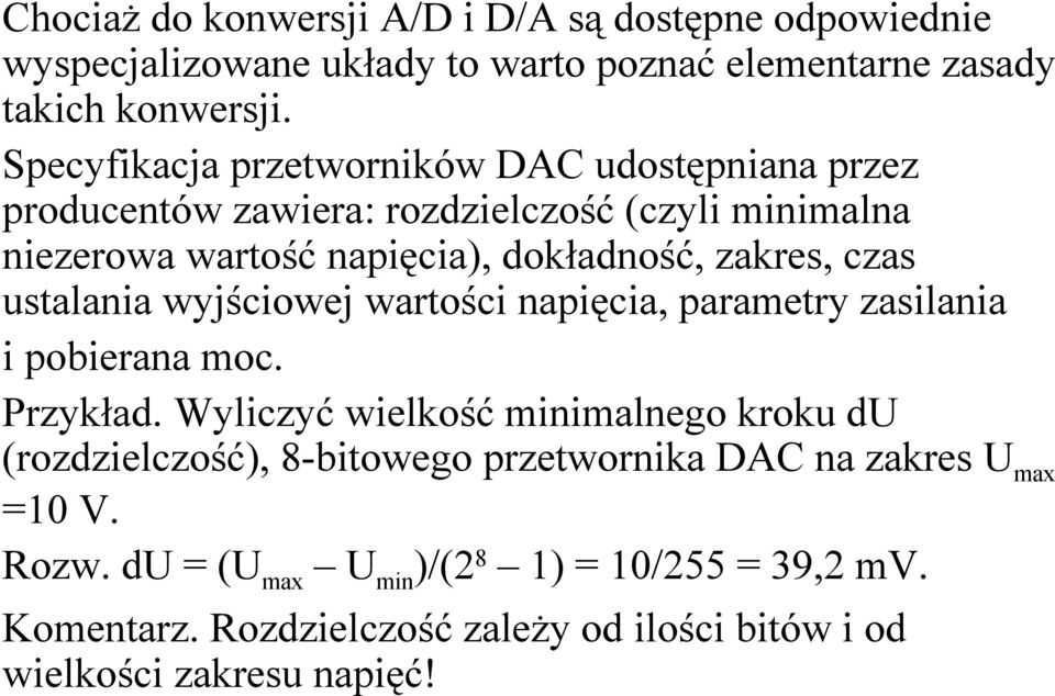 czas ustalania wyjściowej wartości napięcia, parametry zasilania i pobierana moc. Przykład.