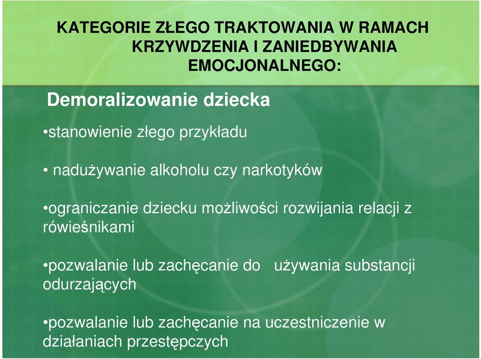 ograniczanie dziecku moŝliwości rozwijania relacji z rówieśnikami pozwalanie lub zachęcanie