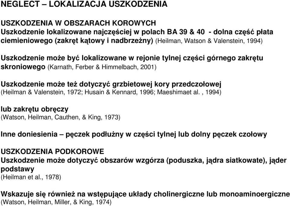 przedczołowej (Heilman & Valenstein, 1972; Husain & Kennard, 1996; Maeshimaet al.