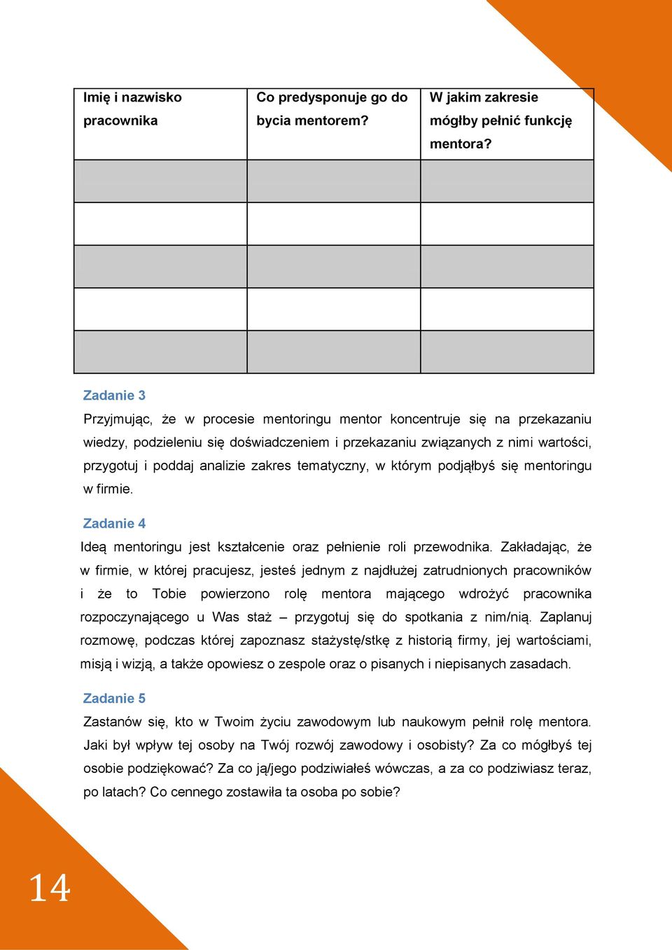 zakres tematyczny, w którym podjąłbyś się mentoringu w firmie. Zadanie 4 Ideą mentoringu jest kształcenie oraz pełnienie roli przewodnika.