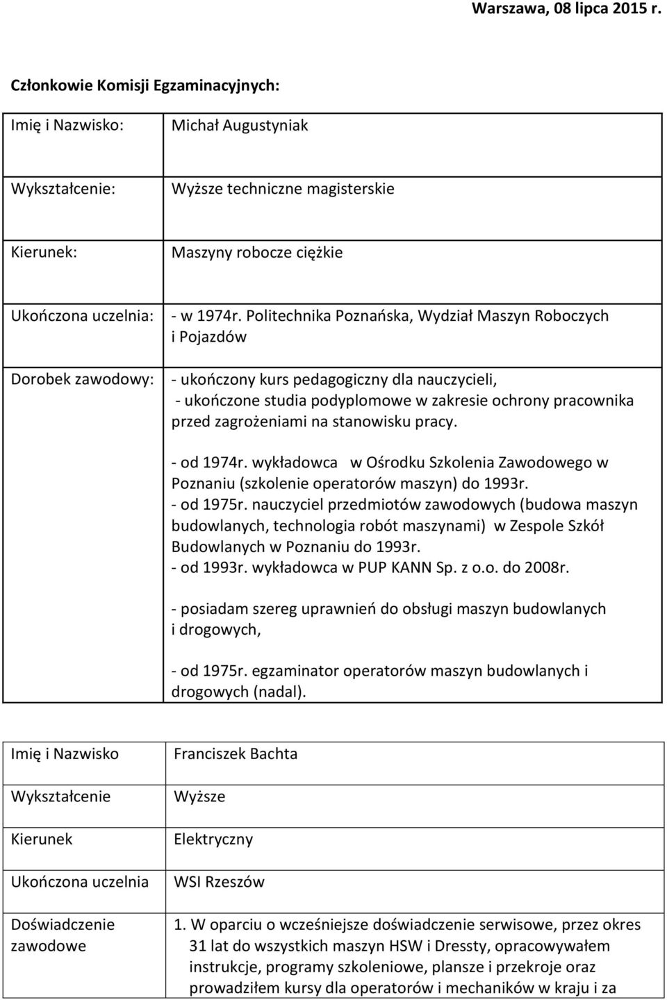 stanowisku pracy. - od 1974r. wykładowca w Ośrodku Szkolenia Zawodowego w Poznaniu (szkolenie operatorów maszyn) do 1993r. - od 1975r.