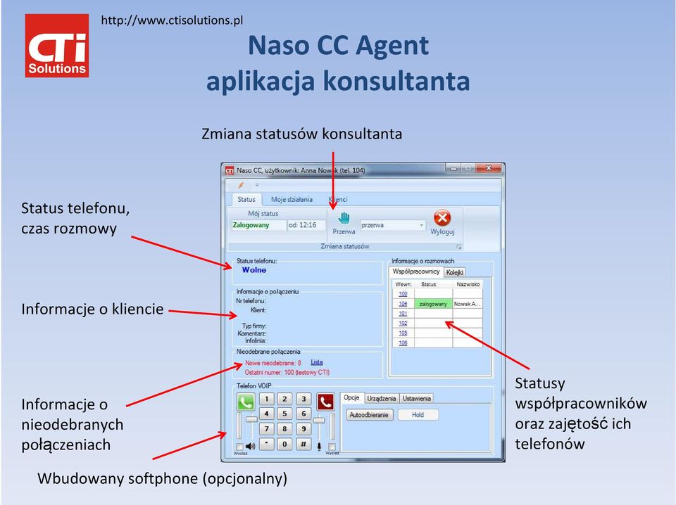 kliencie Informacje o nieodebranych połączeniach Statusy