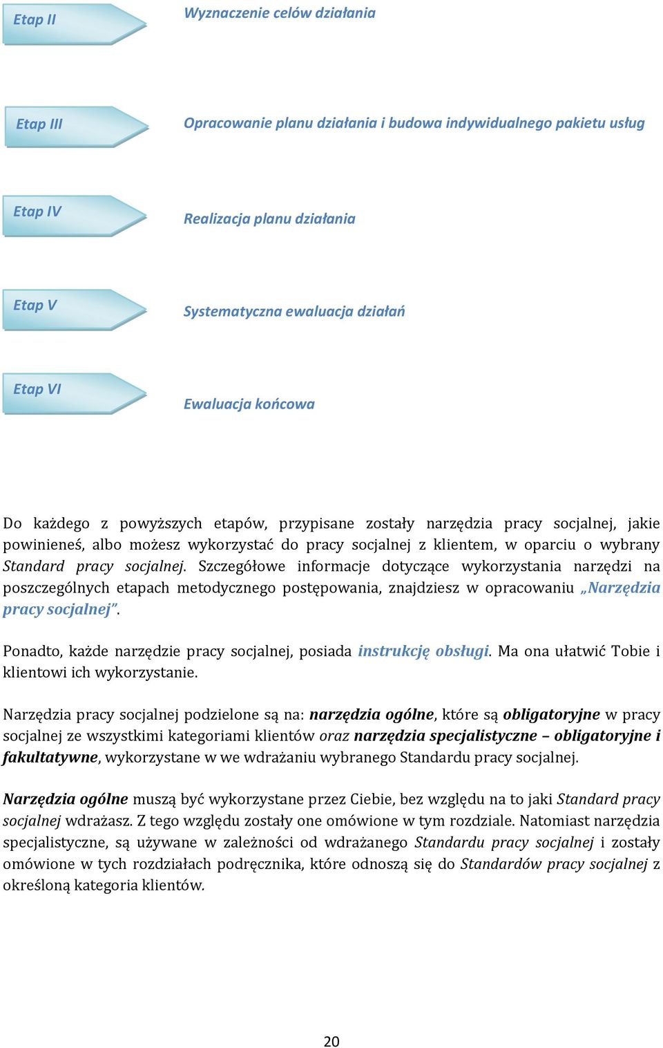 pracy socjalnej. Szczegółowe informacje dotyczące wykorzystania narzędzi na poszczególnych etapach metodycznego postępowania, znajdziesz w opracowaniu Narzędzia pracy socjalnej.