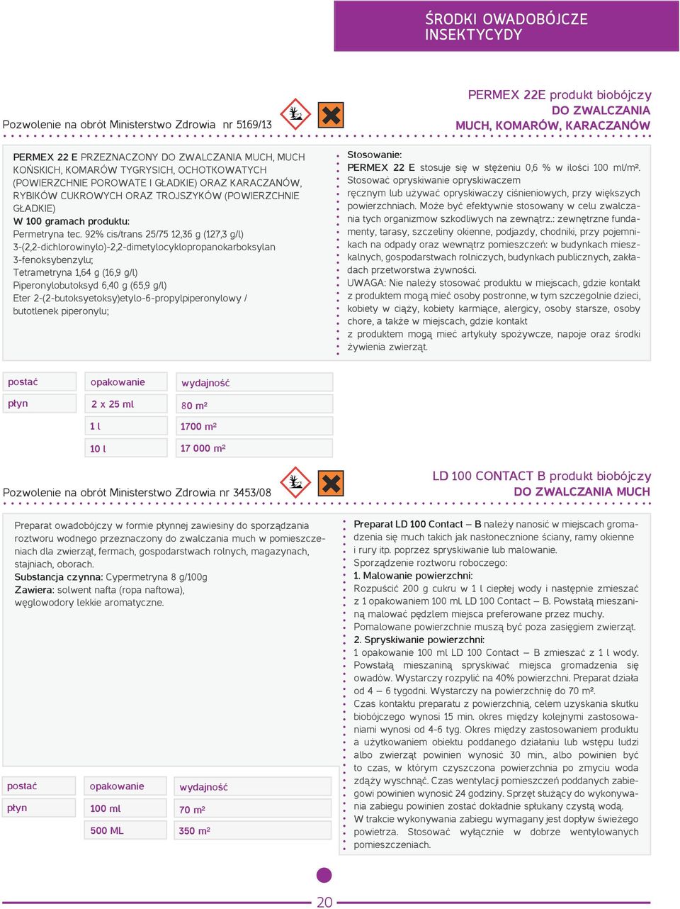 .. PERMEX 22E produkt biobójczy DO ZWALCZANIA MUCH, KOMARÓW, KARACZANÓW Stosowanie: PERMEX 22 E ².