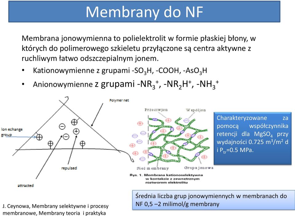 Kationowymienne z grupami -SO 3 H, -COOH, -AsO 3 H Anionowymienne z grupami -NR 3+, -NR 2 H +, -NH 3 + Charakteryzowane za pomocą