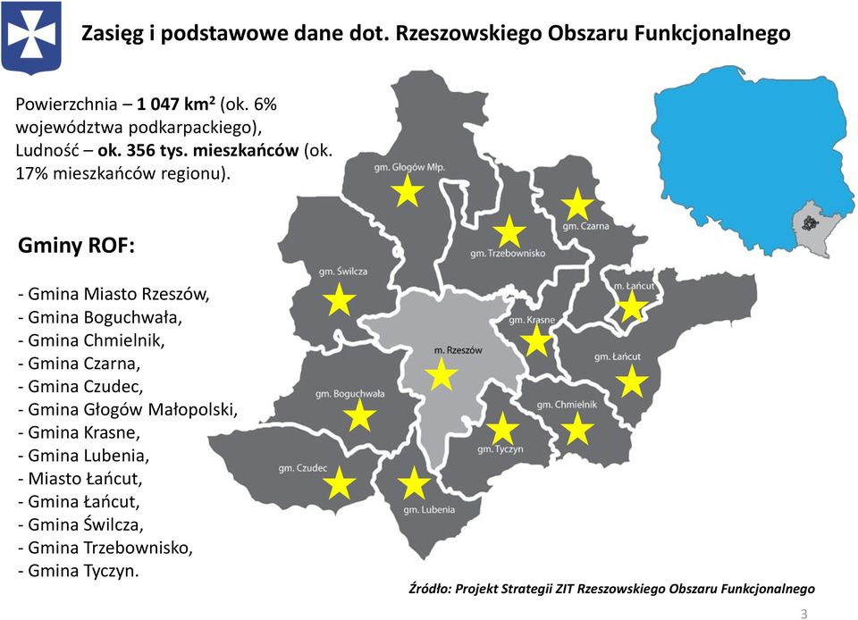 Gminy ROF: - Gmina Miasto Rzeszów, - Gmina Boguchwała, - Gmina Chmielnik, - Gmina Czarna, - Gmina Czudec, - Gmina Głogów