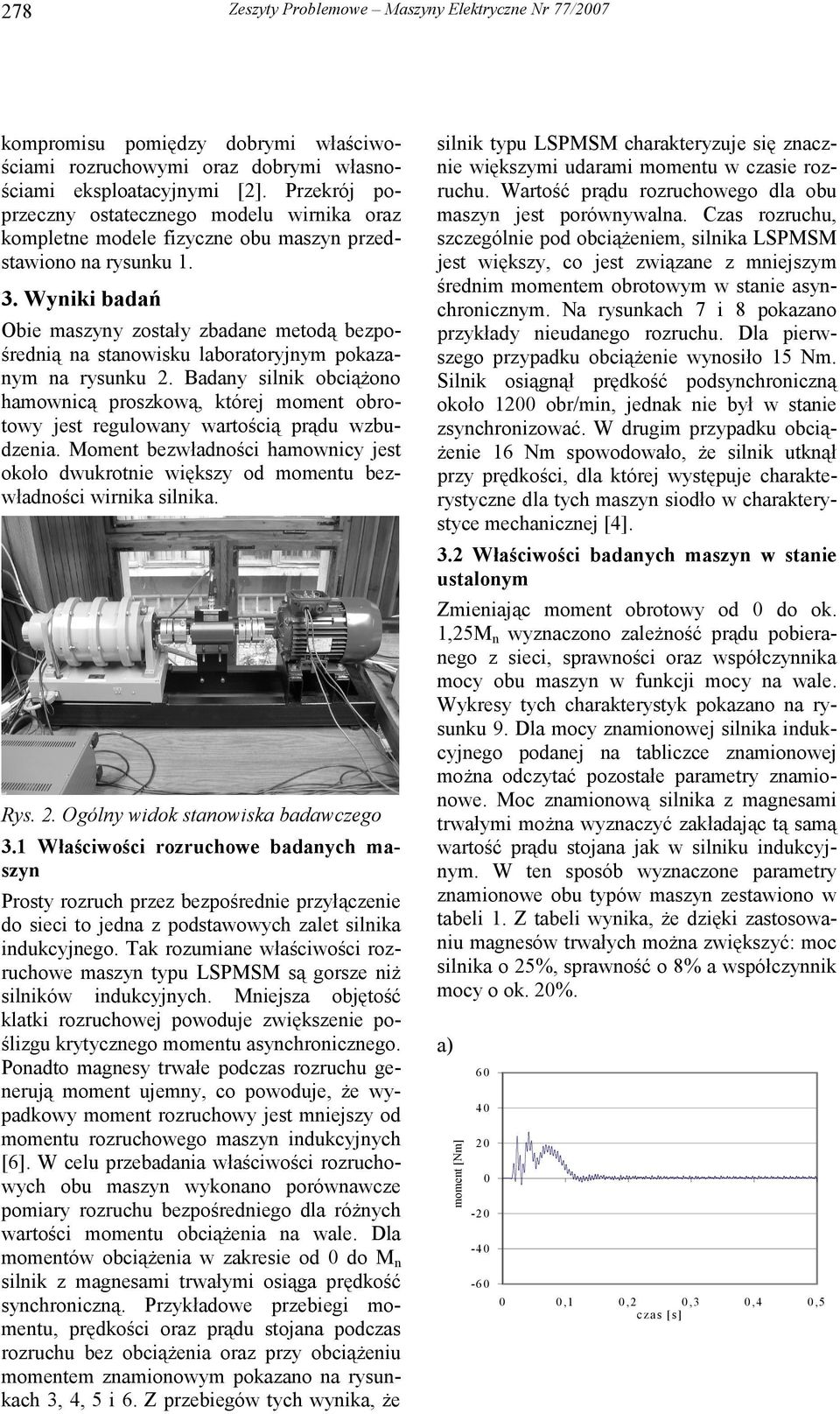 Wyniki badań Obie maszyny zostały zbadane metodą bezpośrednią na stanowisku laboratoryjnym pokazanym na rysunku 2.