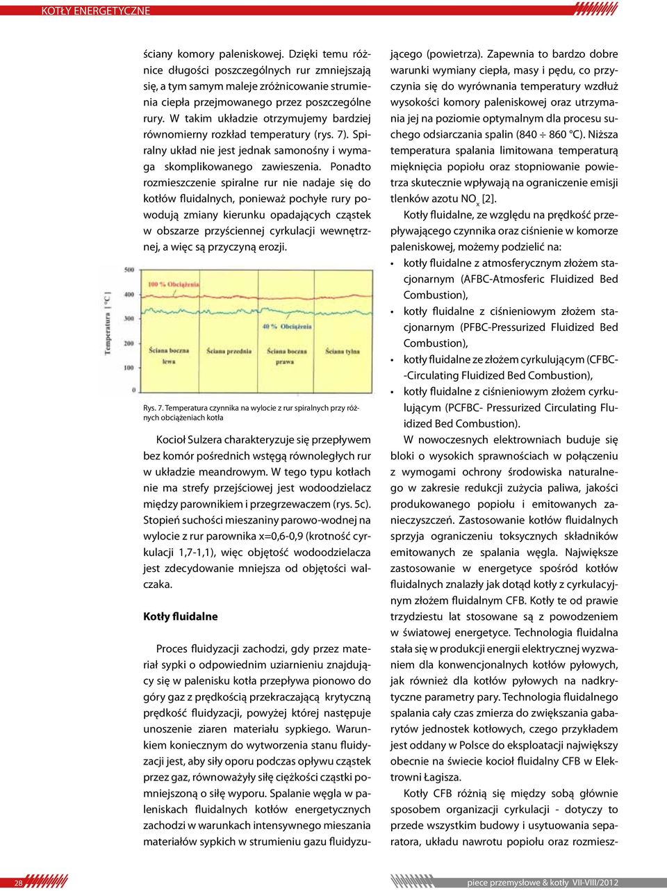 Ponadto rozmieszczenie spiralne rur nie nadaje się do kotłów fluidalnych, ponieważ pochyłe rury powodują zmiany kierunku opadających cząstek w obszarze przyściennej cyrkulacji wewnętrznej, a więc są