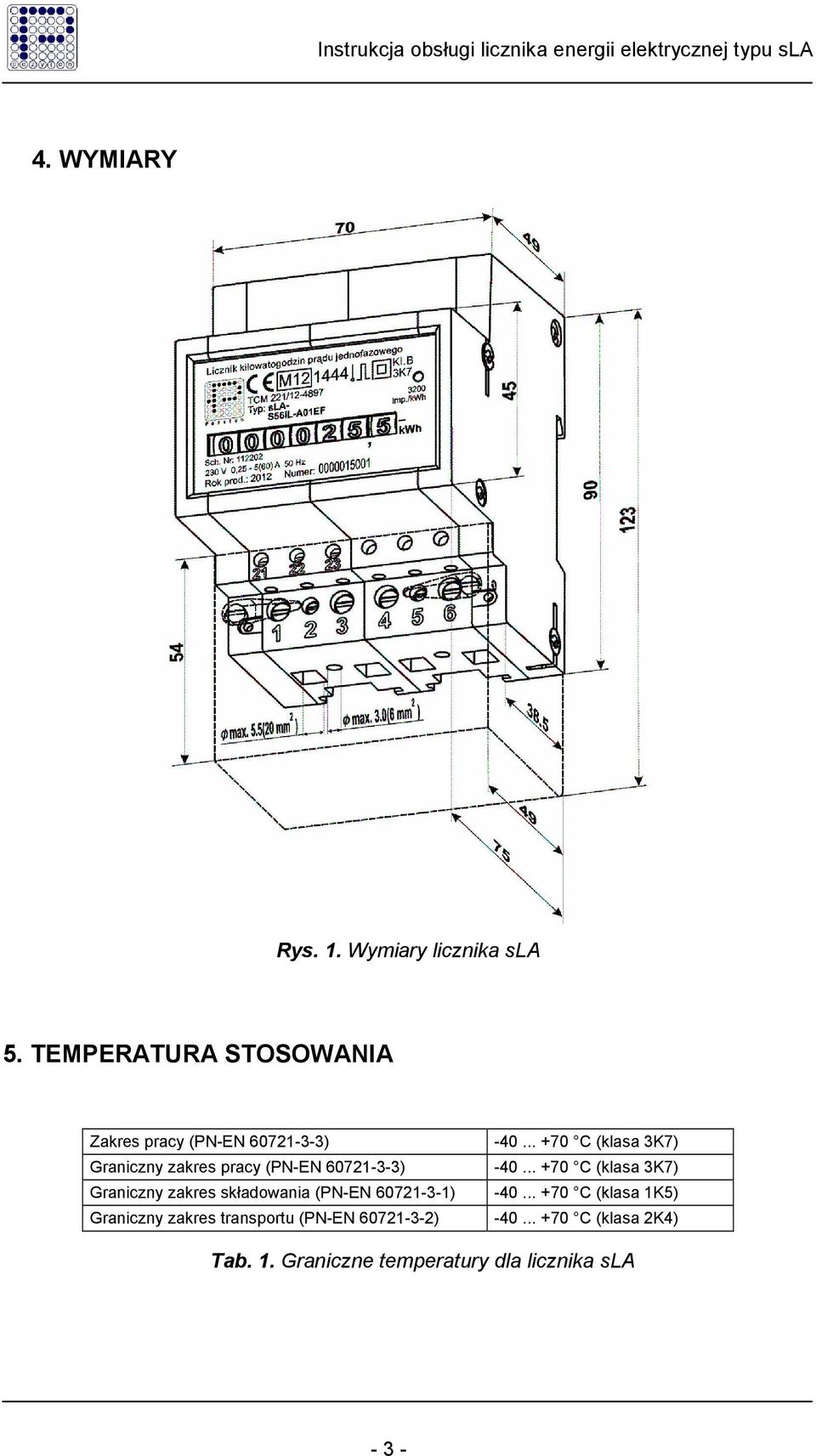 .. +70 C (klasa 3K7) Graniczny zakres pracy (PN-EN 60721-3-3) -40.