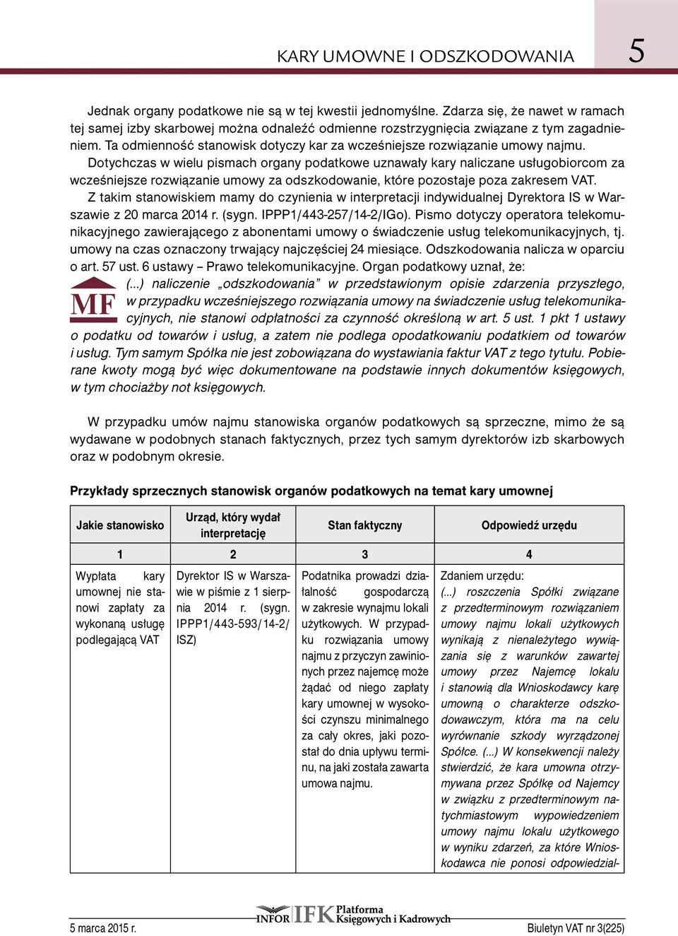 Dotychczas w wielu pismach organy podatkowe uznawały kary naliczane usługobiorcom za wcześniejsze rozwiązanie umowy za odszkodowanie, które pozostaje poza zakresem VAT.