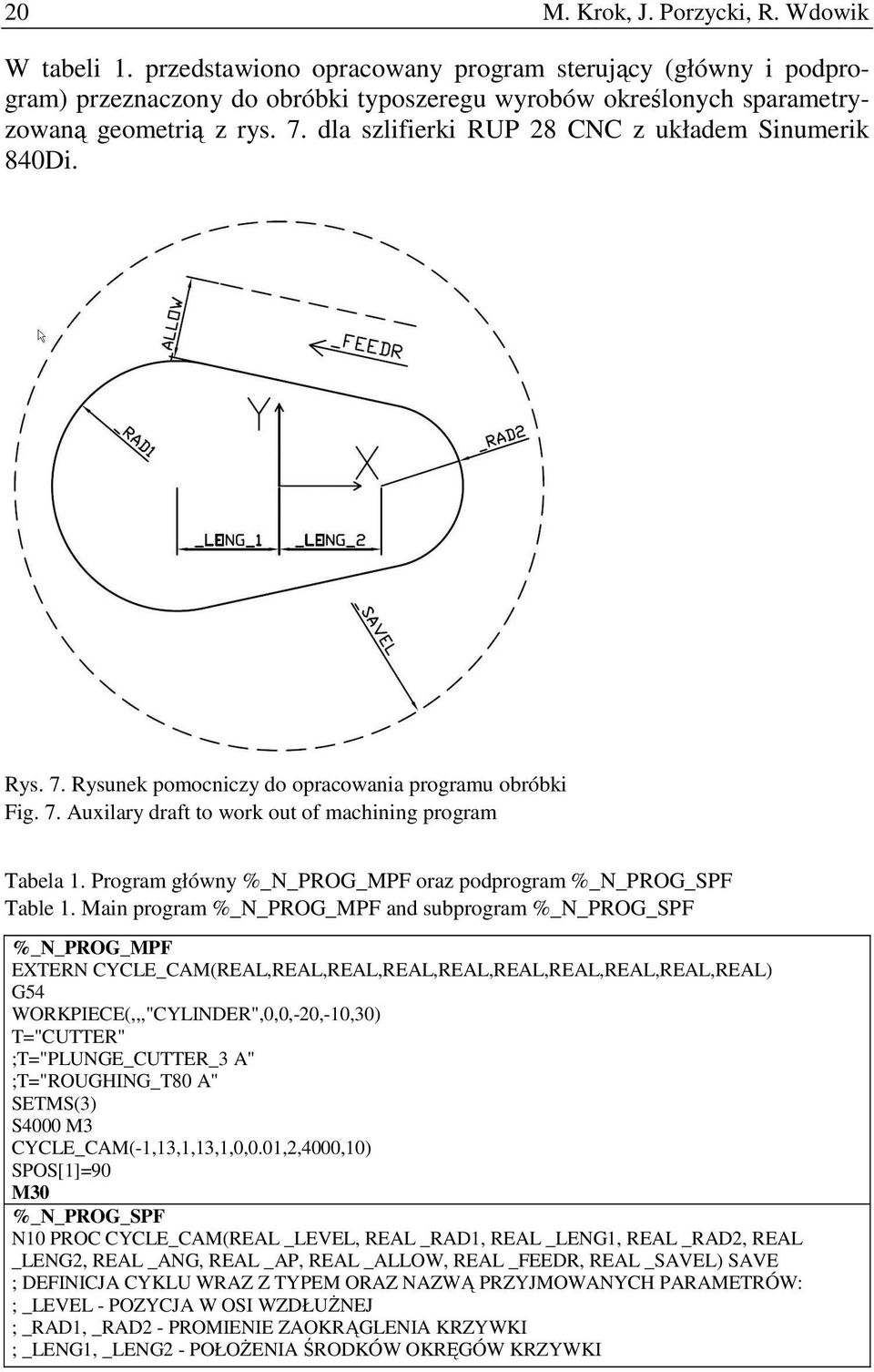 dla szlifierki RUP 28 CNC z układem Sinumerik 840Di. Rys. 7. Rysunek pomocniczy do opracowania programu obróbki Fig. 7. Auxilary draft to work out of machining program Tabela 1.