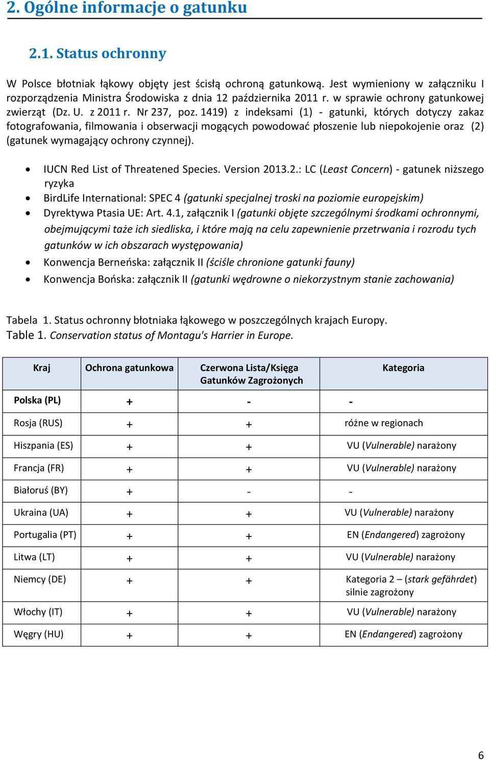 1419) z indeksami (1) - gatunki, których dotyczy zakaz fotografowania, filmowania i obserwacji mogących powodować płoszenie lub niepokojenie oraz (2) (gatunek wymagający ochrony czynnej).