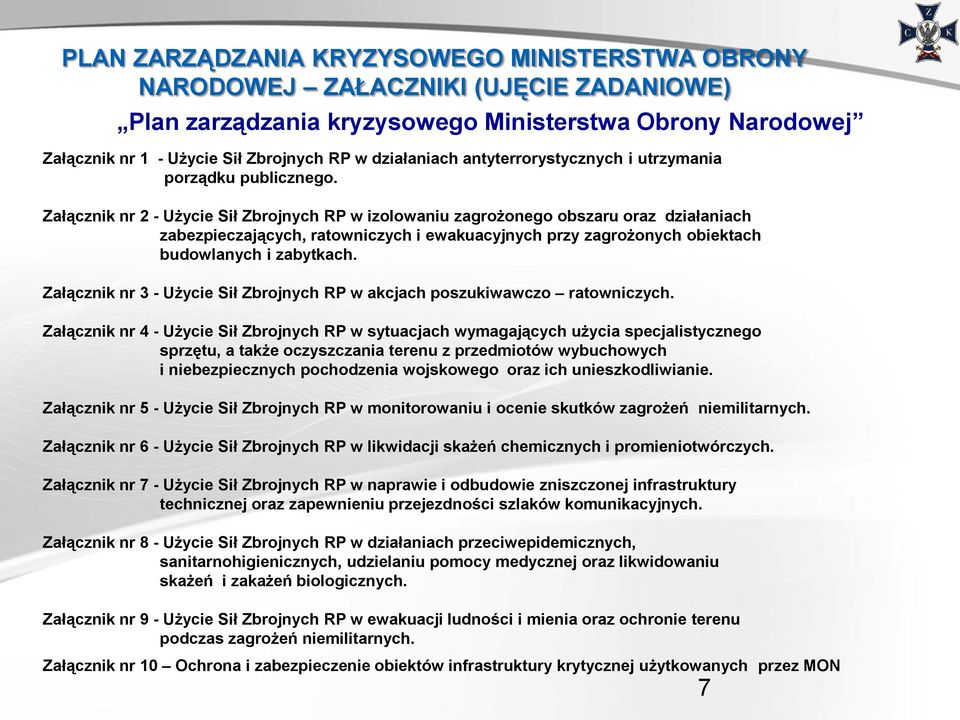 Załącznik nr 2 - Użycie Sił Zbrojnych RP w izolowaniu zagrożonego obszaru oraz działaniach zabezpieczających, ratowniczych i ewakuacyjnych przy zagrożonych obiektach budowlanych i zabytkach.