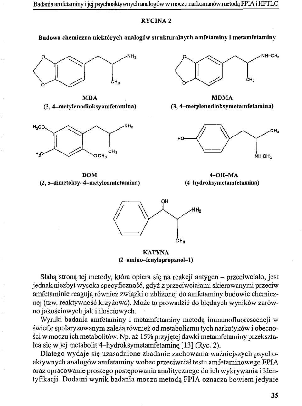 (2-amino-fenylopropanol-l) Słabą stroną tej metody, która opiera si«na reakcji antygen - przeciwciało, jest jednak niezbyt wysoka specyficzność, gdyż z przeciwciałami skierowanymi przeciw amfetaminie