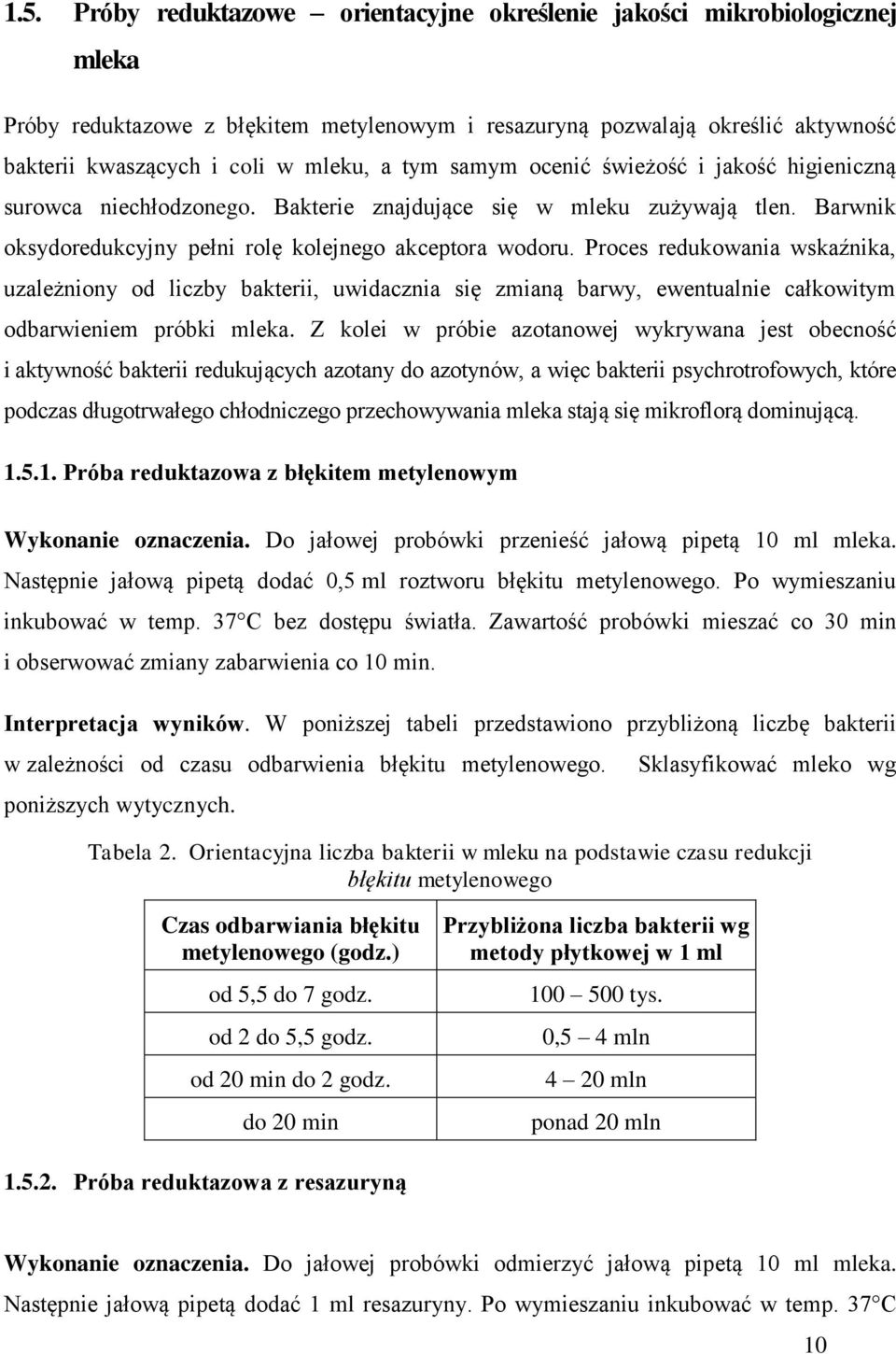 Proces redukowania wskaźnika, uzależniony od liczby bakterii, uwidacznia się zmianą barwy, ewentualnie całkowitym odbarwieniem próbki mleka.