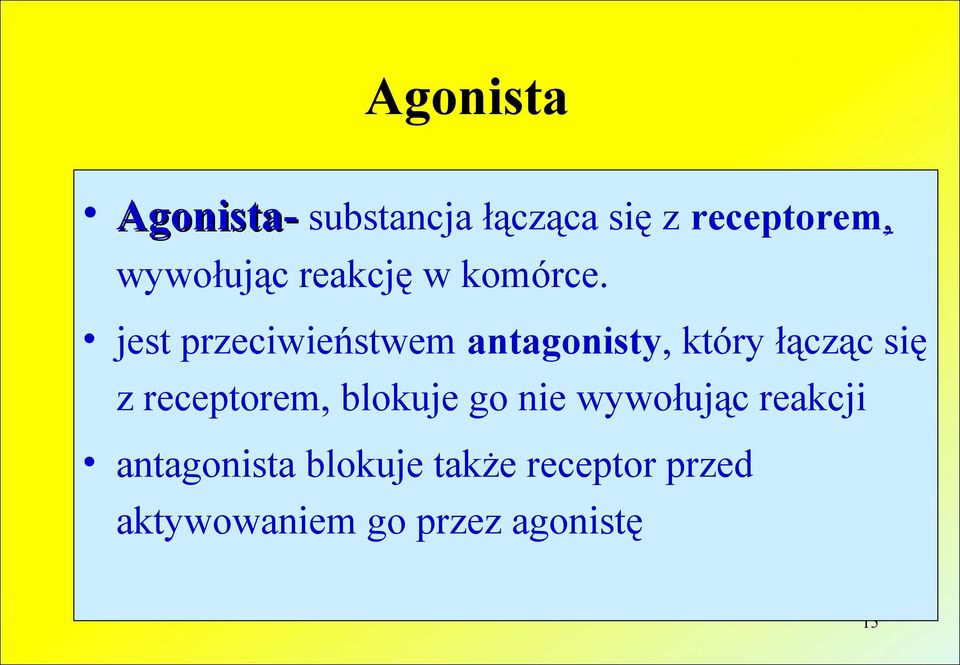 jest przeciwieństwem antagonisty, który łącząc się z receptorem,