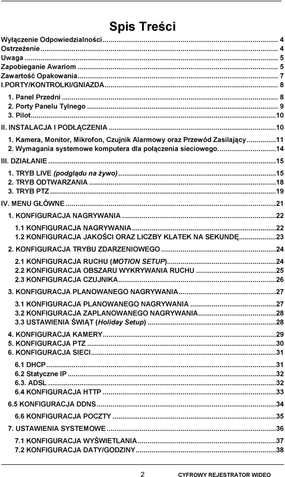 Wymagania systemowe komputera dla połączenia sieciowego....14 III. DZIAŁANIE...15 1. TRYB LIVE (podglądu na żywo)...15 2. TRYB ODTWARZANIA...18 3. TRYB PTZ...19 IV. MENU GŁÓWNE...21 1.