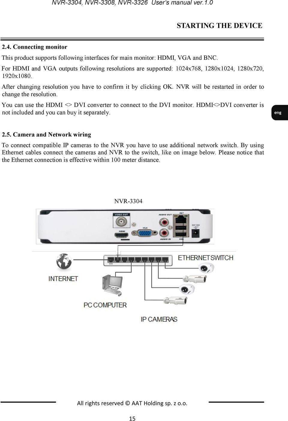NVR will be restarted in order to change the resolution. You can use the HDMI <> DVI converter to connect to the DVI monitor. HDMI<>DVI converter is not included and you can buy it separately. 2.5.
