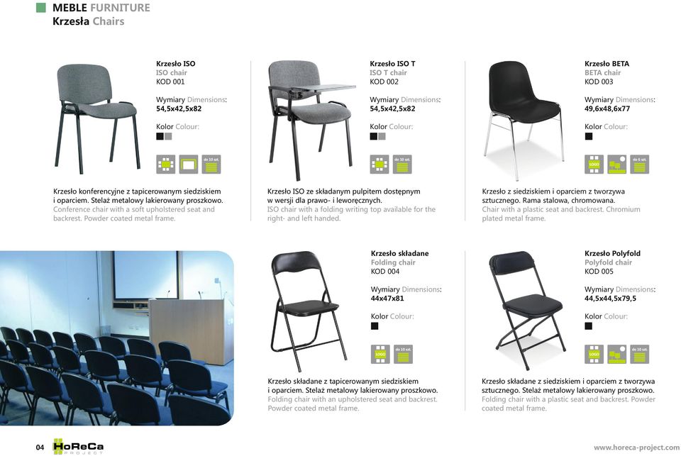 Krzesło ISO ze składanym pulpitem dostępnym w wersji dla prawo- i leworęcznych. ISO chair with a folding writing top available for the right- and left handed.