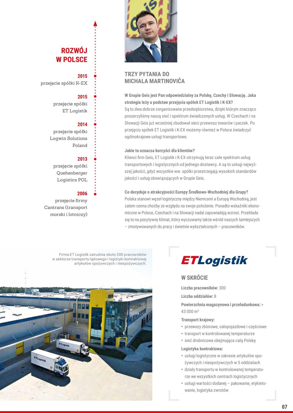 Jaka strategia leży u podstaw przejęcia spółek ET Logistik i K-EX? Są to dwa dobrze zorganizowane przedsiębiorstwa, dzięki którym znacząco poszerzyliśmy naszą sieć i spektrum świadczonych usług.